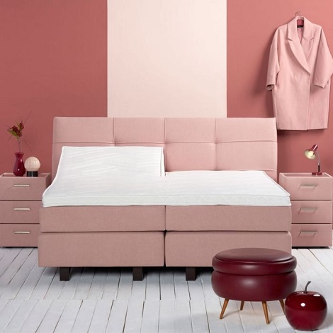 Boxspring elektrisch verstelbaar kopen met hoofdbord curve,topper,split,gestoffeerde matrassen, a-sleep slaapcomfort,pink