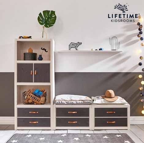 boekenkast lifetime hout, wit, white wash, deur antraciet