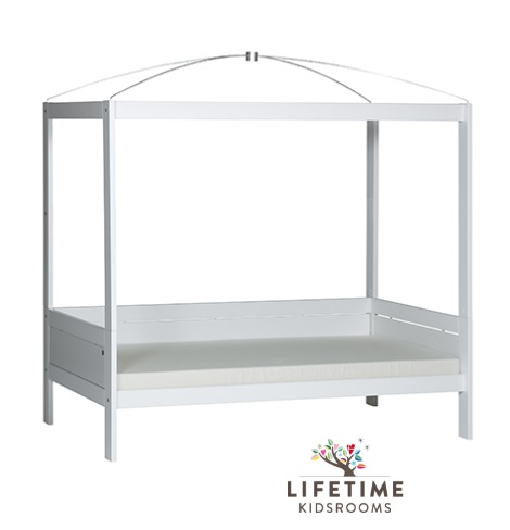 Hemelbed wit of white wash, lifetime kinderkamers, lattenbodem, optie verlichting,bedlade,matras 